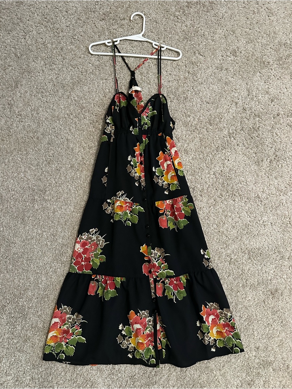 Black Floral Maxi Dress with Spaghetti Straps